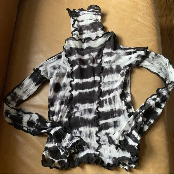 ASAI sheer mesh Hotwok Asaicon Patchwork Tie Dye Top top black white Y2K - Picture 3 of 9